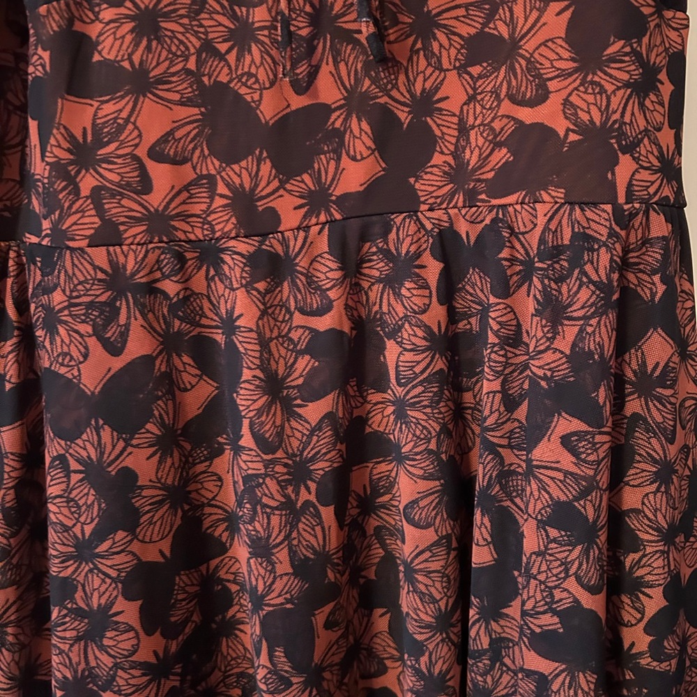 Black and Orange Butterfly Floral Mini Dress Autumnal - Picture 5 of 5